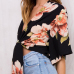 Trendy V Neck Half Sleeves Printed Black Blending Tops