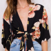 Trendy V Neck Half Sleeves Printed Black Blending Tops