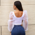 Long-sleeved vest top - selling new U collar crop revealing elastic sleeve top #95112