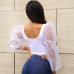 Long-sleeved vest top - selling new U collar crop revealing elastic sleeve top #95112