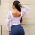 Long-sleeved vest top - selling new U collar crop revealing elastic sleeve top #95112