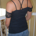 Sexy Dew Shoulder Printed Black Knitting T-shirt