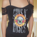 Sexy Dew Shoulder Printed Black Knitting T-shirt