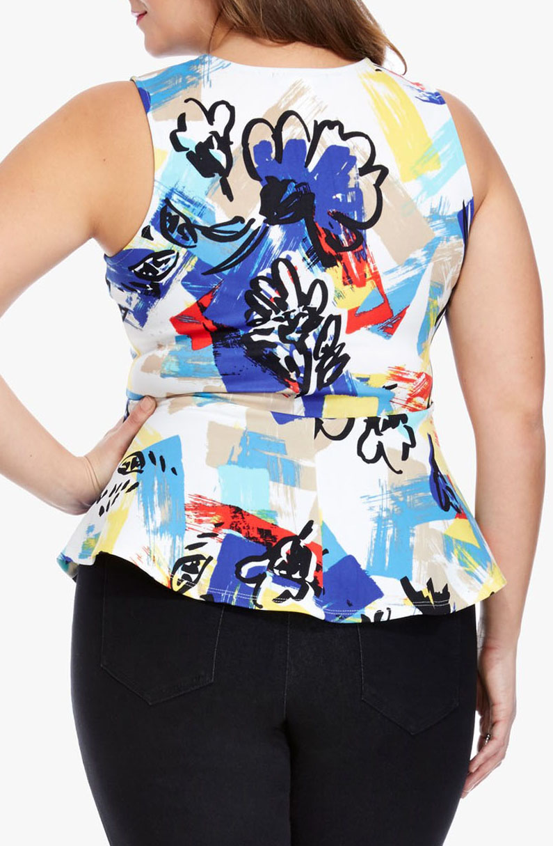 Stylish O Neck Sleeveless Printed Polyester Tops