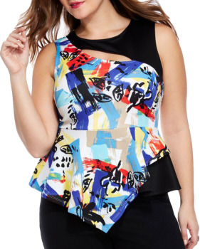 Stylish O Neck Sleeveless Printed Polyester Tops