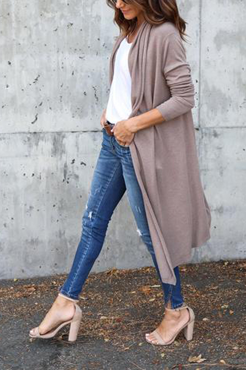  Cotton Turndown Collar Long Sleeve Long Cardigan Sweaters & Cardigans