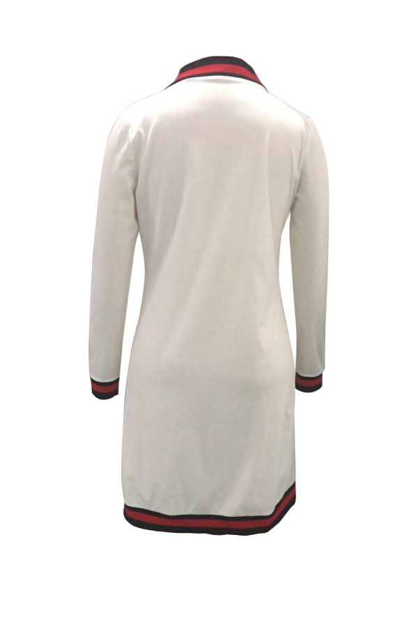  Euramerican Long Sleeves Striped White Polyester Long Cardigans