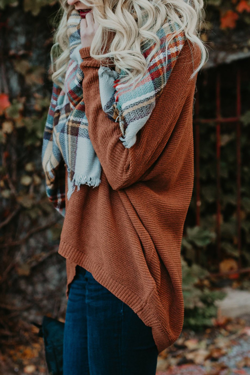  Euramerican Round Neck Asymmetrical Brown Acrylic  Sweaters