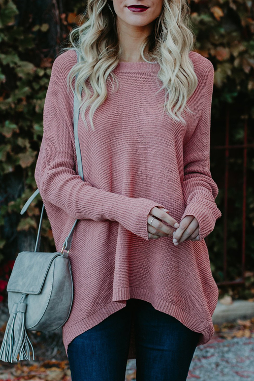  Euramerican Round Neck Asymmetrical Pink Acrylic  Sweaters