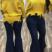  Euramerican V Neck Irregular Hems Yellow Wool Sweaters