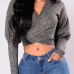  Euramerican  V Neck Long Sleeves Grey Cotton Pullovers