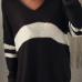  Euramerican V Neck Long Sleeves Patchwork Black Wool Sweaters