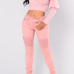  Euramerican  V Neck Long Sleeves Pink Cotton Pullovers