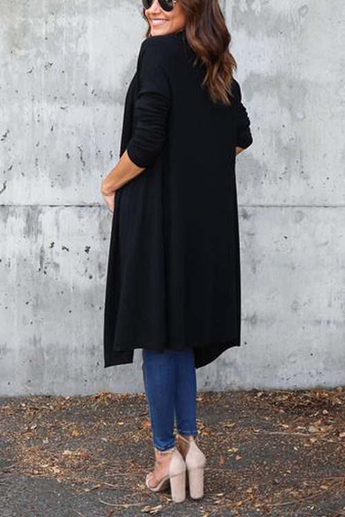  Leisure Long Sleeves Black Cotton Cardigans