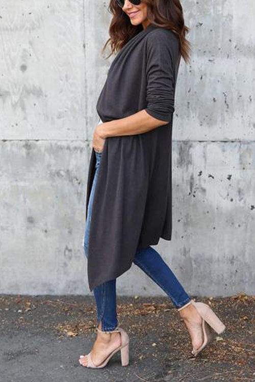  Leisure Long Sleeves Dark Grey Cotton Cardigans