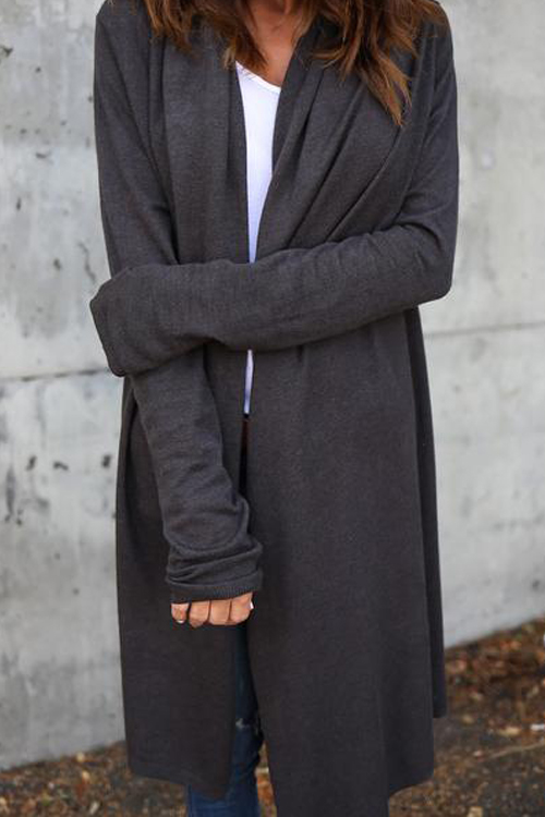  Leisure Long Sleeves Dark Grey Cotton Cardigans