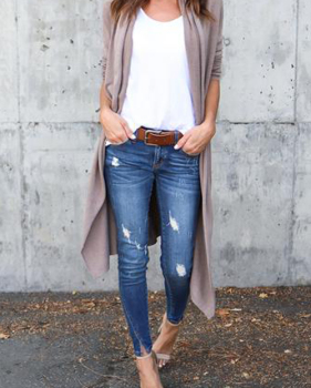  Leisure Long Sleeves Light Gray Cotton Cardigans