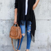  Leisure Tassel Design Black Cotton Cardigans