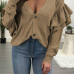  Sexy Deep V Neck Layered Ruffles Khaki Knitting Sweaters