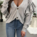  Sexy Deep V Neck Layered Ruffles Light Grey Knitting Sweaters 