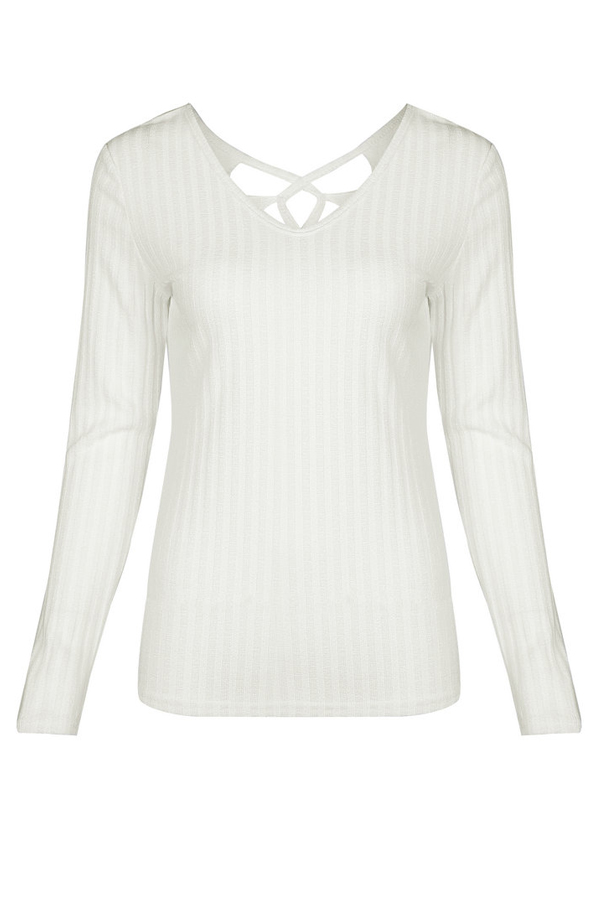  Sexy V Neck Hollow-out White Knitting Pullovers