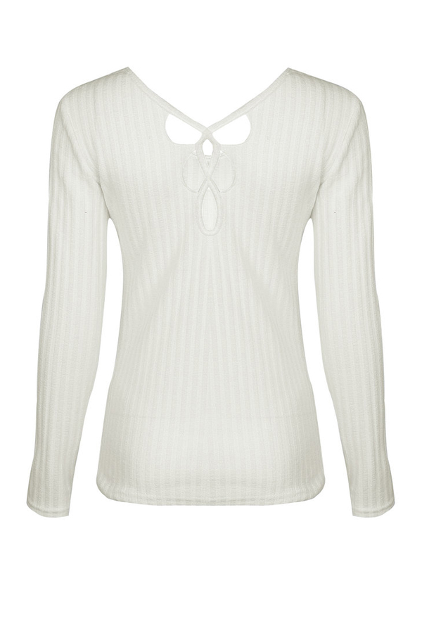  Sexy V Neck Hollow-out White Knitting Pullovers