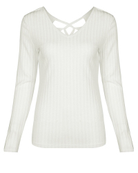  Sexy V Neck Hollow-out White Knitting Pullovers