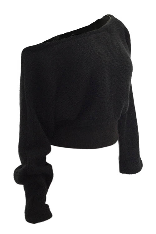  Trendy  Dew Shoulder Long Sleeves Black Wool Sweaters