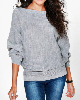 Euramerican Round Neck Long Sleeves Grey Cotton Sweaters