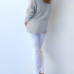 Euramerican V Neck Long Sleeves Asymmetrical Grey Cotton Sweaters