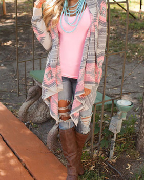 Fashion Print Long Sleeves Cotton Blends Long Cardigan