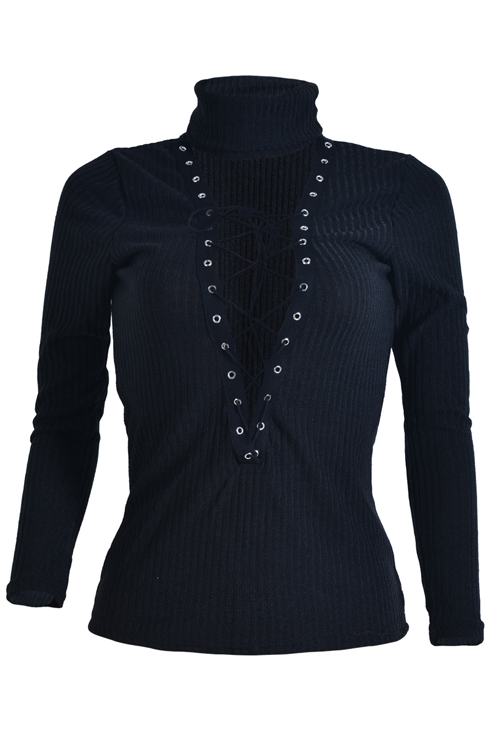 Sexy Deep V Neck Hollow-out Black Knitting Sweaters