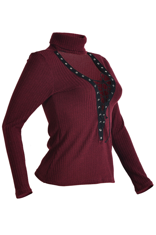 Sexy Deep V Neck Hollow-out Wine Red Knitting Sweaters