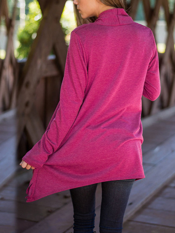 Trendy Turndown Collar Long Sleeves Asymmetrical Rose Red Cotton Cardigans