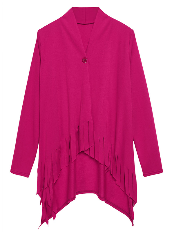 Trendy Turndown Collar Long Sleeves Asymmetrical Rose Red Cotton Cardigans