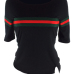  Casual Round Neck Striped Patchwork Black Cotton T-shirt