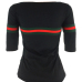  Casual Round Neck Striped Patchwork Black Cotton T-shirt