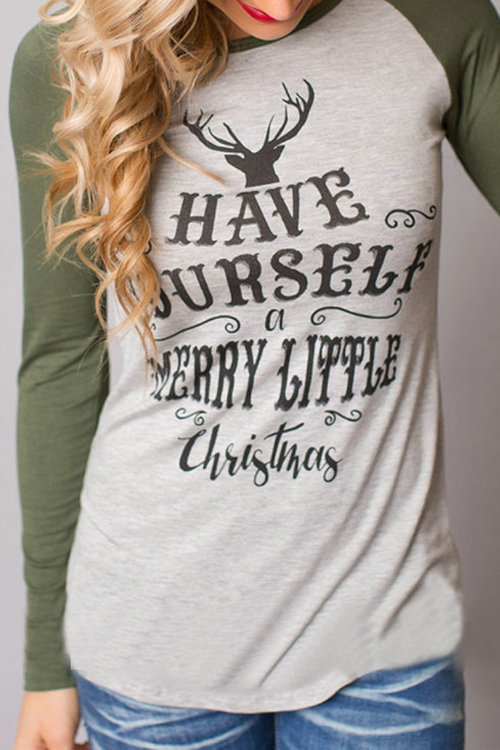  Christmas Print Long Sleeves T-shirt