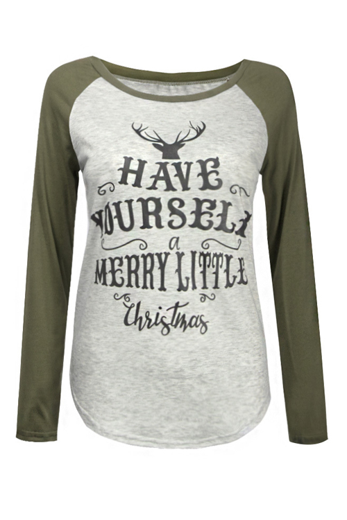  Christmas Print Long Sleeves T-shirt