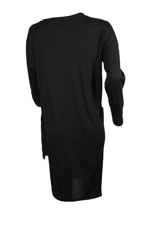  Euramerican Round Neck Asymmetrical Black Velvet T-shirt