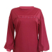  Fashion Round Neck Lantern Sleeves Lace-up Wine Red Blending T-shirt