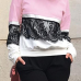  Fashionable Round Neck Lace Patchwork Pink Polyester T-shirt