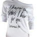  Fashionable Sloping Shoulder Letters Printed White Polyester T-shirt