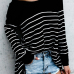  Leisure Round Neck Striped Black Blending T-shirt