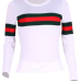  Leisure Round Neck Striped Patchwork White Cotton T-shirt