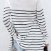  Leisure Round Neck Striped White Blending T-shirt