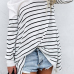  Leisure Round Neck Striped White Blending T-shirt