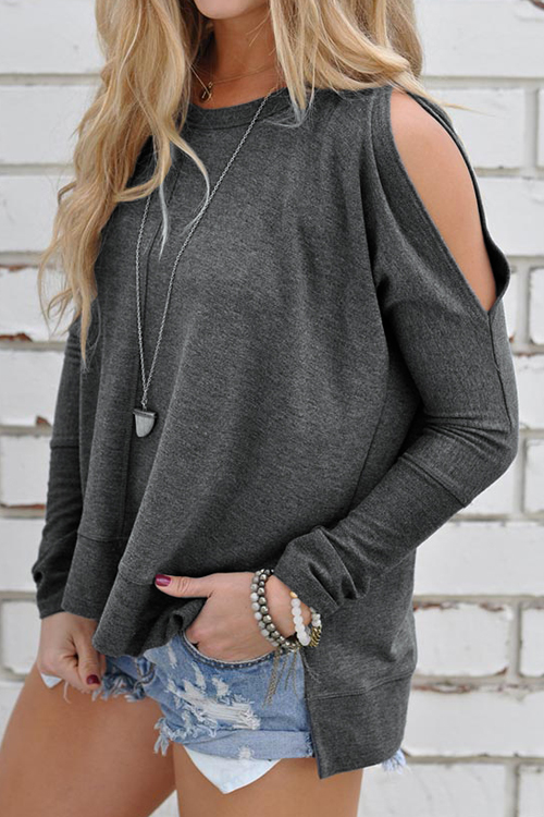  Simple Dew Shoulder Grey T-shirt