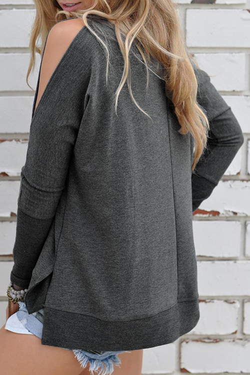  Simple Dew Shoulder Grey T-shirt