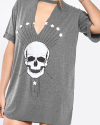  Stage Grey Skull Head Printing T-shirt